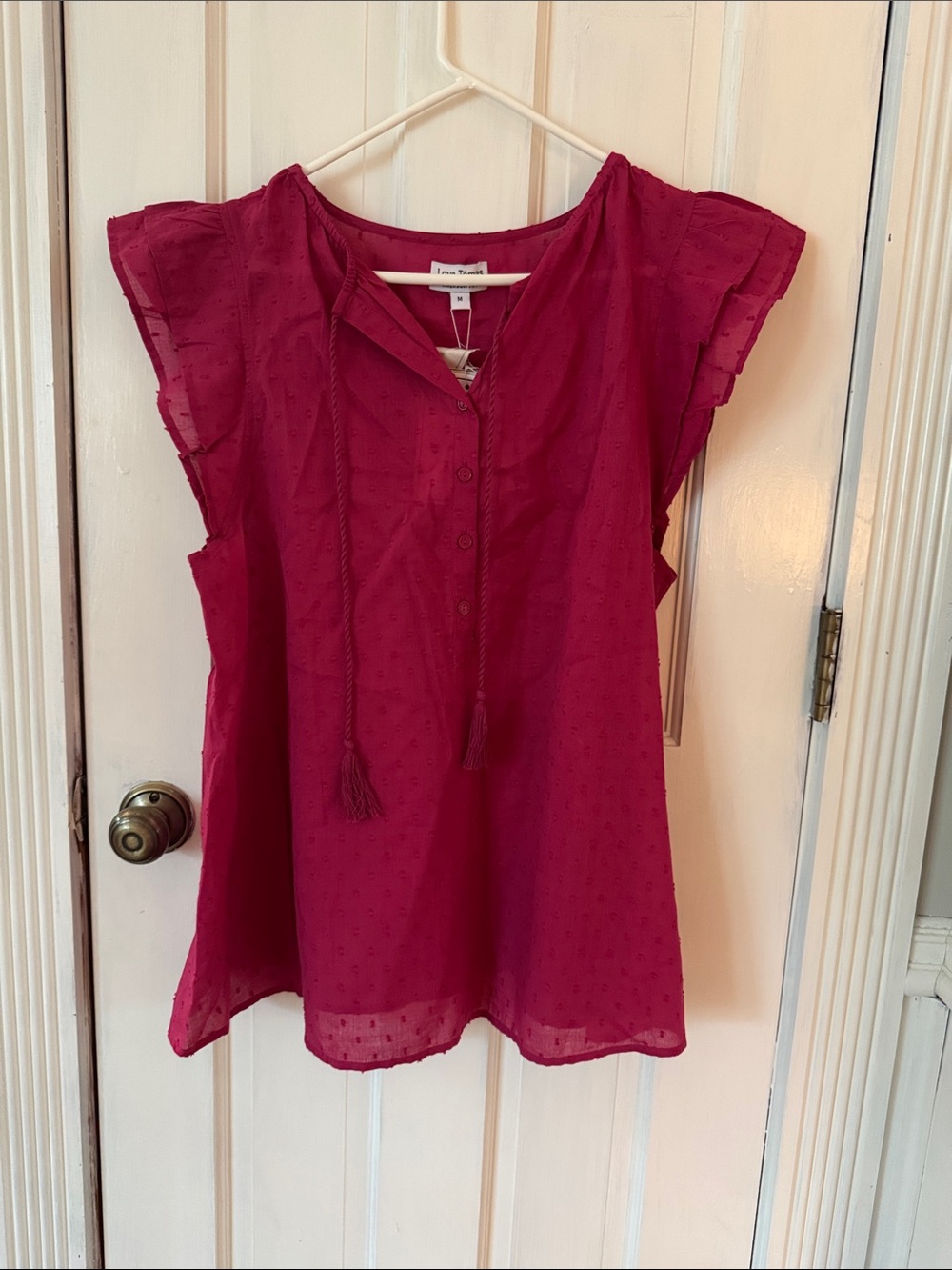 Emerson Fry Berry Tie-Neck Flutter Sleeve Blouse